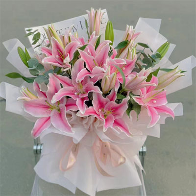 5 pink lilies to city